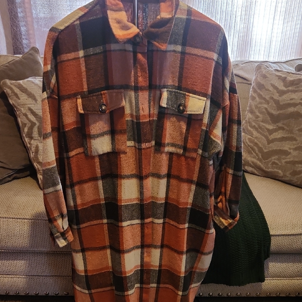Warm Plaid Long Shirt Jacket